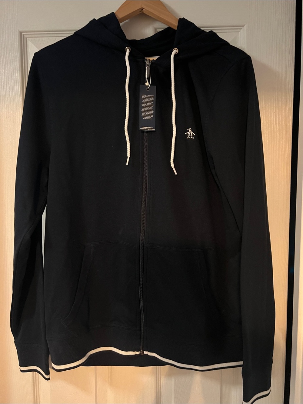 Men's Navy Blue Zip-Up Hoodie with Contrast Trim